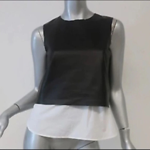 Theory Hodal Detachable Poplin Insert Leather Top ❤️ - Picture 5 of 7